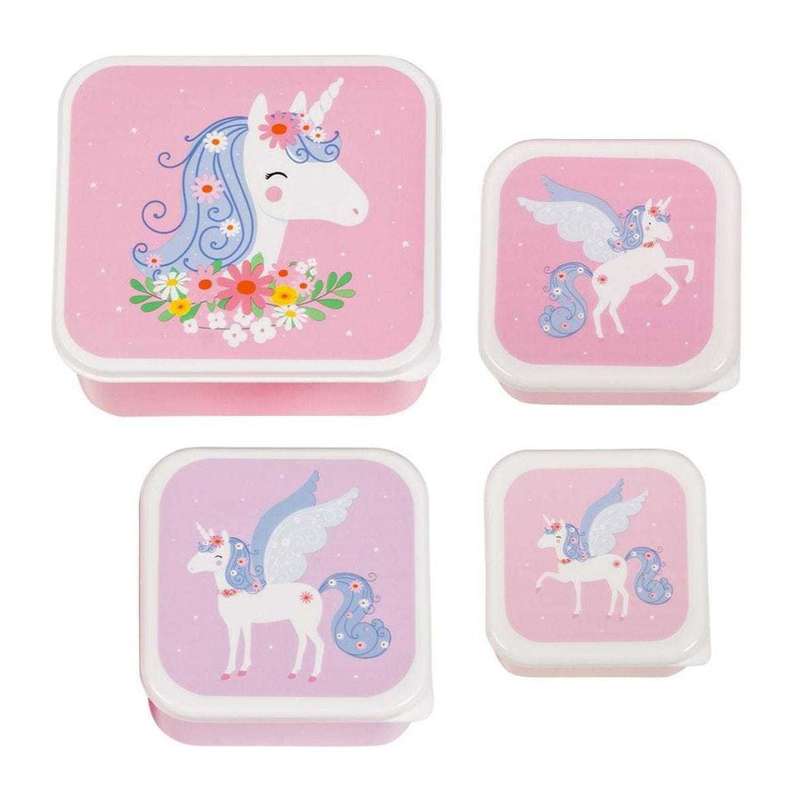 A Little Lovely Company Lunchbox and Snack Box Set - 4 pcs. - Unicorn - Pink