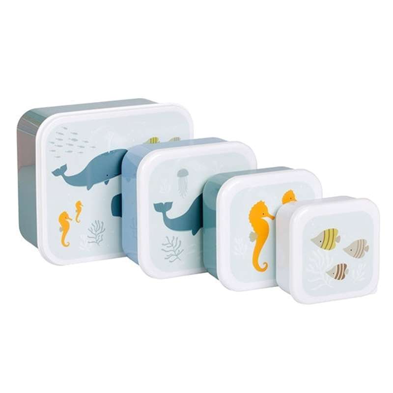 A Little Lovely Company Lunchbox and Snack Box Set - 4 pcs. - Ocean - Light Blue