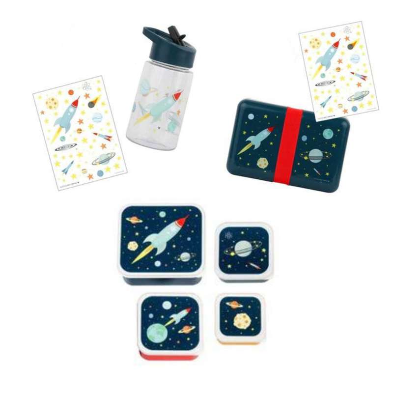 A Little Lovely Company Lunchbox Set - Small - Space - Blue
