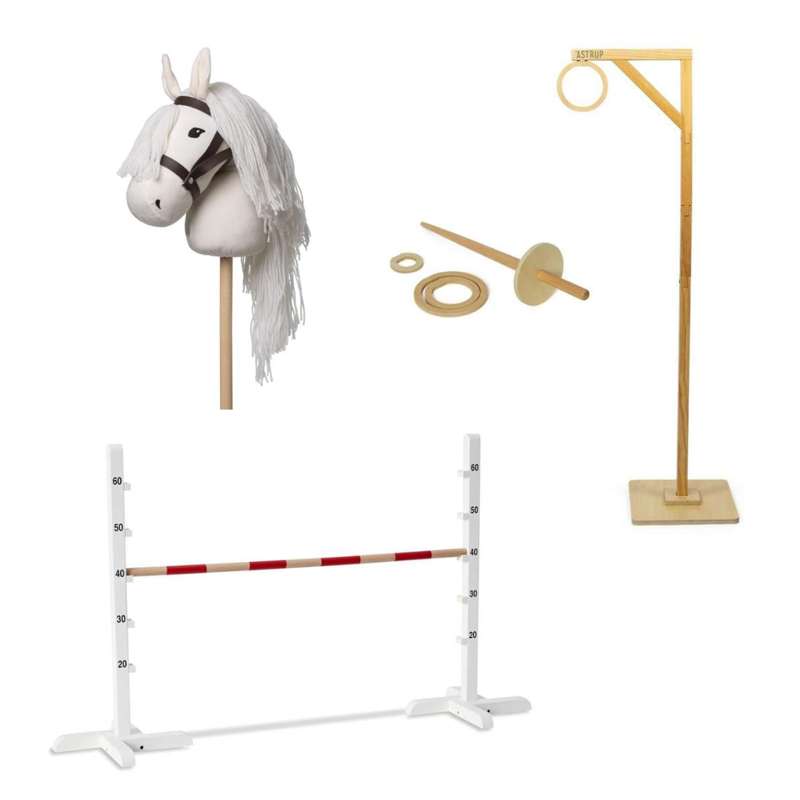Astrup Hobby Horse Set with Ring Rider, Spring, and Hobby Horse - White