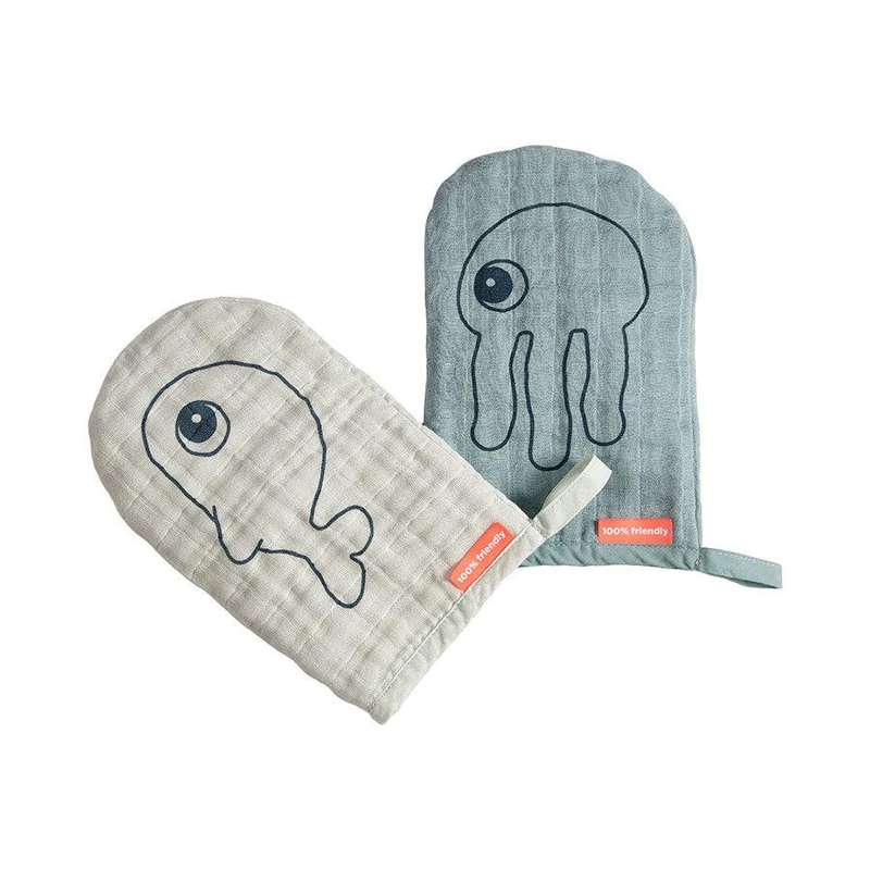 Done by Deer Wash cloth 2-pack Sea friends - Blue