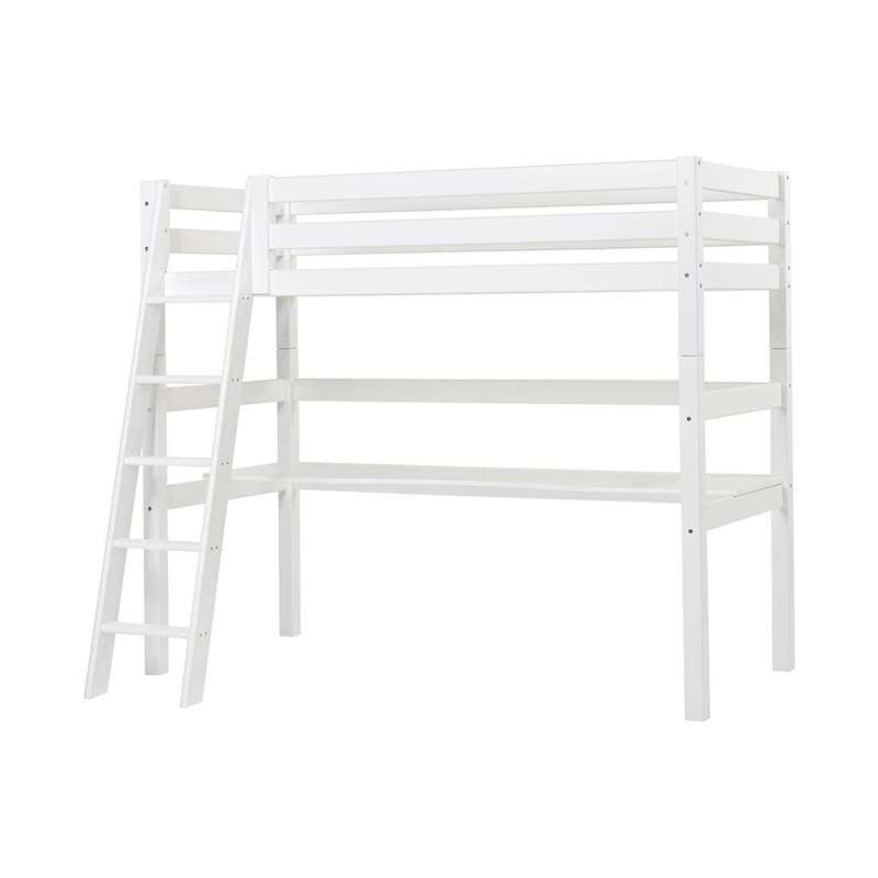 Hoppekids ECO Luxury Height-bed 90x200cm with table top and sloping ladder - Flexible insert bottom - White