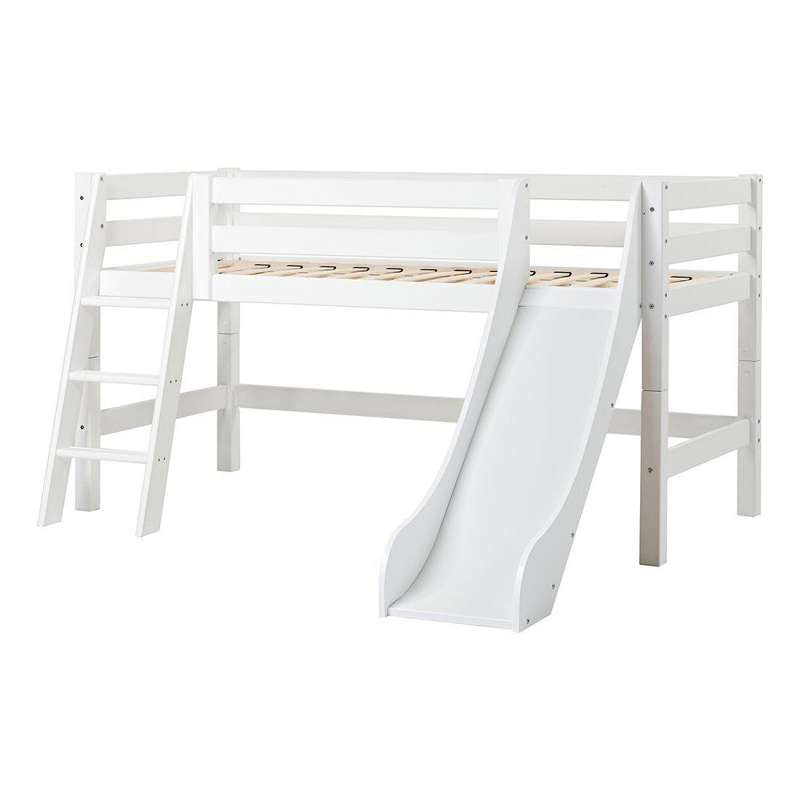 Hoppekids ECO Luxury Half-height bed 90x200cm with a slide and sloping ladder - Flexible insert bottom - White