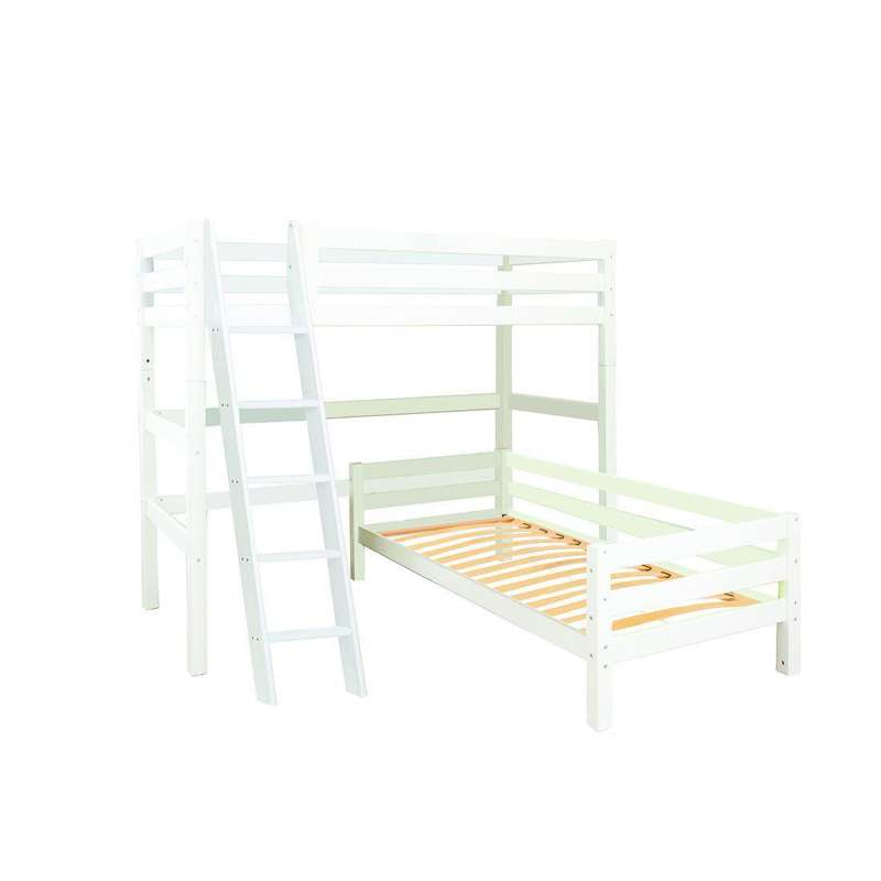 Hoppekids ECO Luxury Bunk bed angle combination 90x200cm with sloping ladder- Flexible insert bottom - White