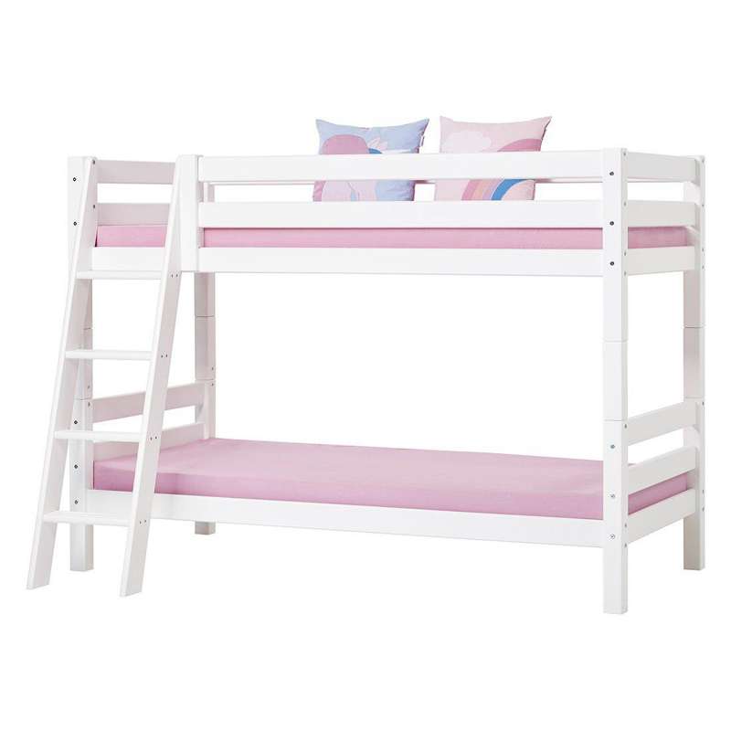 Hoppekids ECO Luxury Bunk bed 90x200cm with sloping ladder- Flexible insert bottom - White