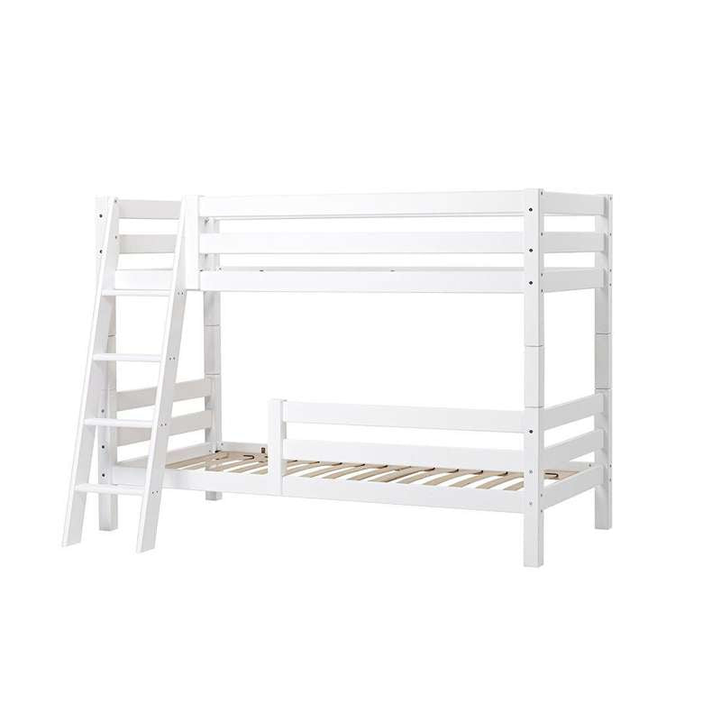 Hoppekids ECO Luxury Bunk bed 90x200 cm with two rails and sloping ladder - Flexible insert bottom - White
