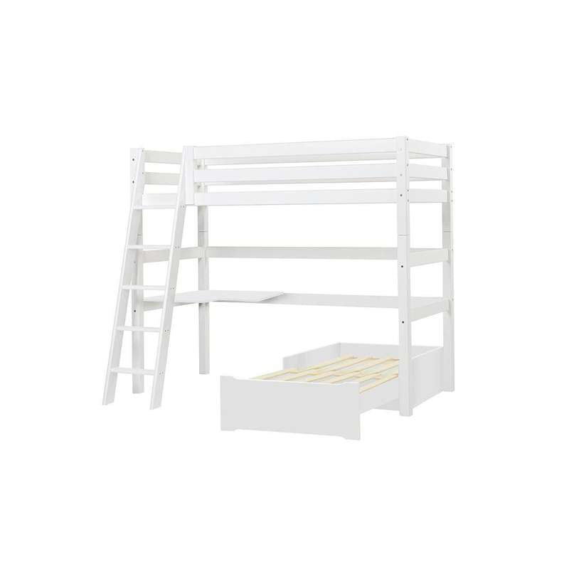 Hoppekids ECO Luxury MEGA-bed 90x200cm with sloping ladder- as well as lounge-module and table top - Flexible insert bottom - White