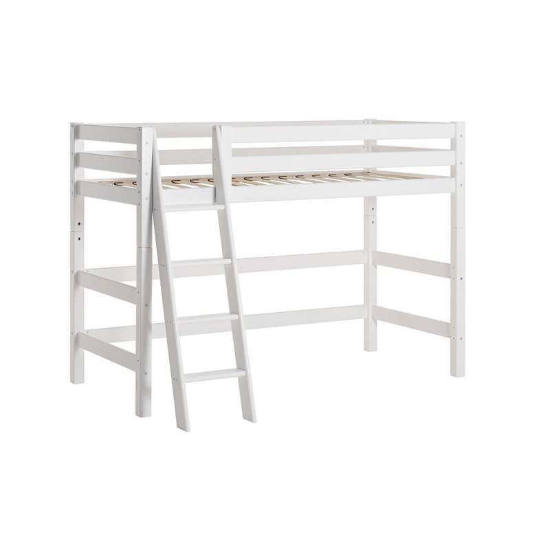 Hoppekids ECO Luxury Medium-height bed 90x200 cm - Flexible insert bottom - Sloping ladder - Flexible insert bottom - White
