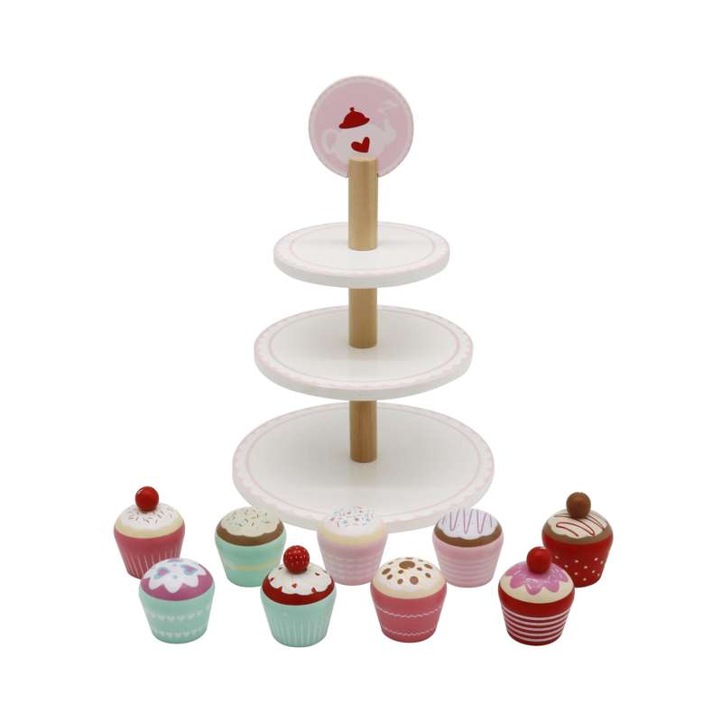 Kid'oh Body Food cake stand in wood with cakes