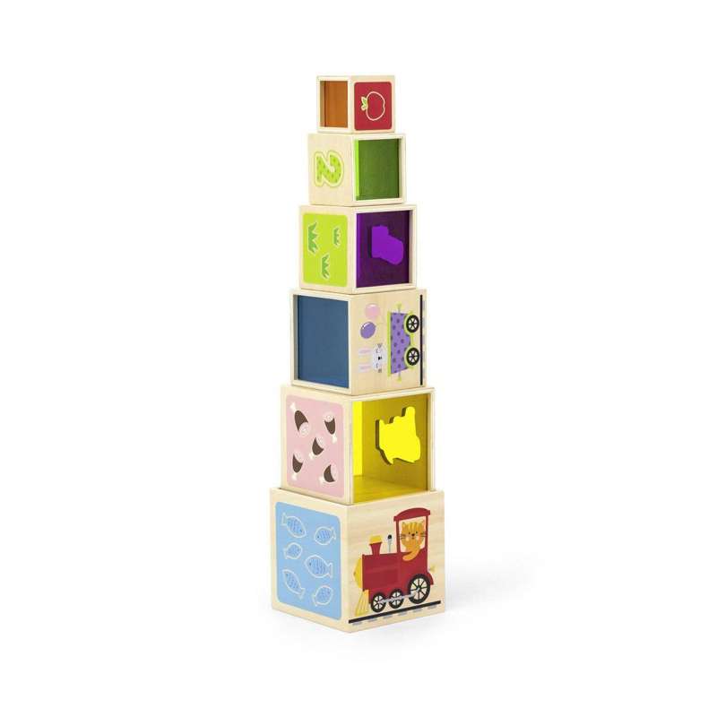 Kid'oh Wooden Toy Shape Sorter and Stacking Tower