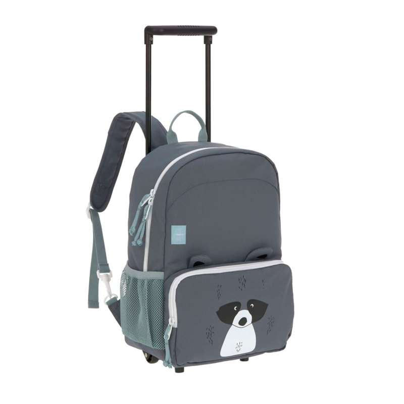 Lässig Children's Bag with Detachable Wheel Frame - Raccoon - Gray