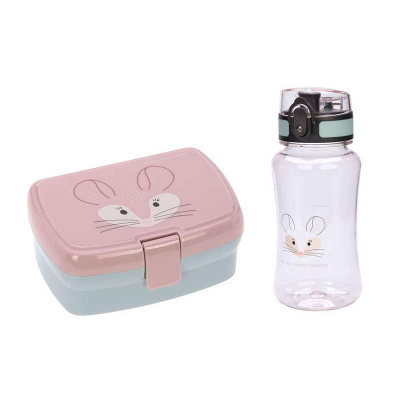 Lässig Lunch set with Lunchbox and Water bottle - Chinchilla - Pink