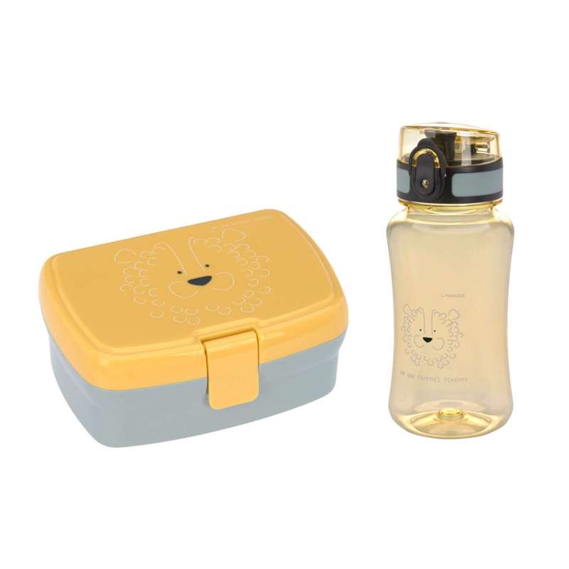 Lässig Lunch set with Lunchbox and Water bottle - Lion - Yellow