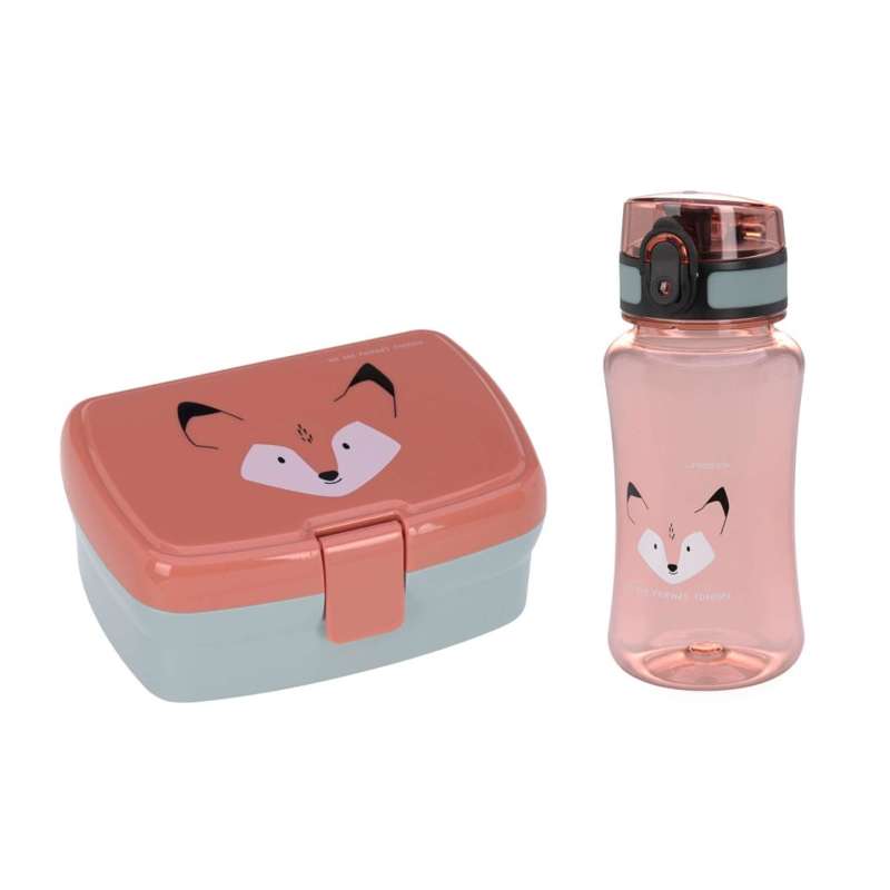 Lässig Lunch set with Lunchbox and Water bottle - Fox - Red