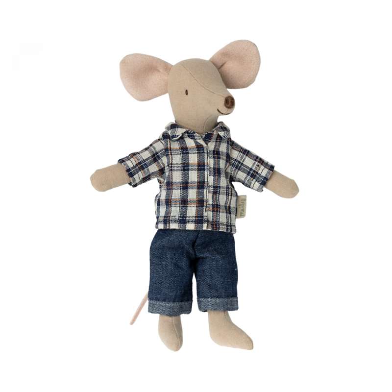 Maileg Father Mouse - Lumberjack Shirt and Jeans (15 cm.)