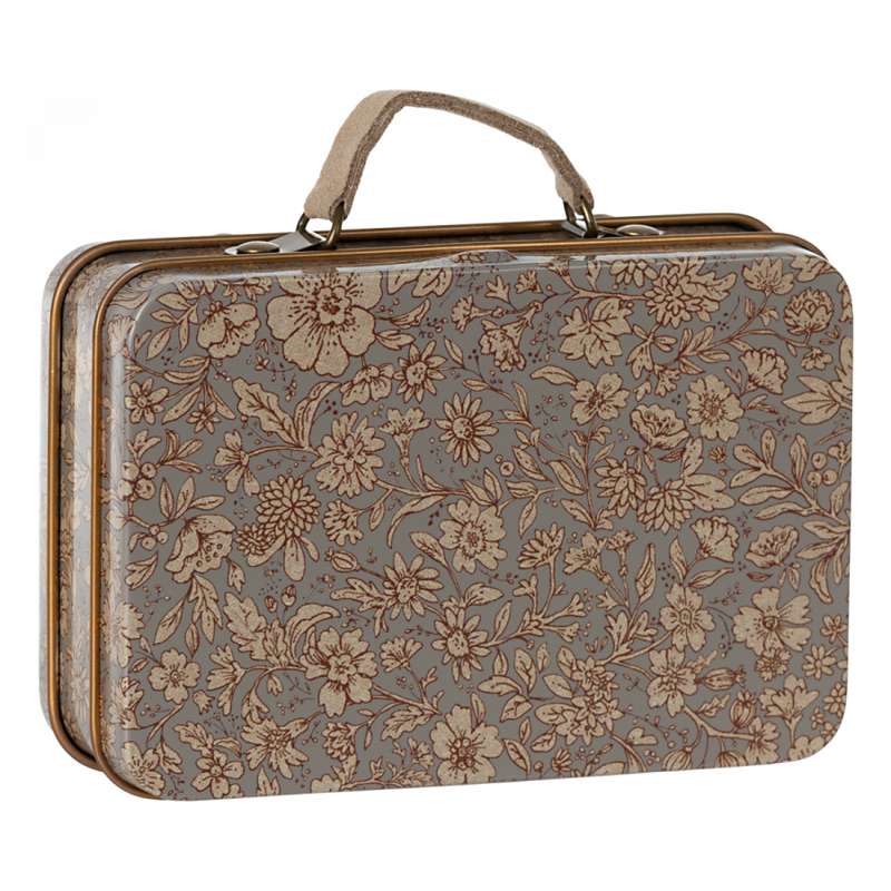 Maileg - Small Metal Suitcase - Blossom - Gray (7x11 cm.)