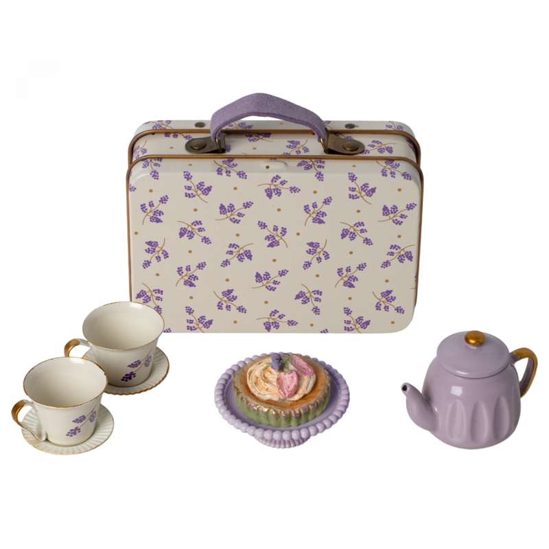 Maileg Mini Tea Set in Suitcase - Mouse - Purple Madelaine