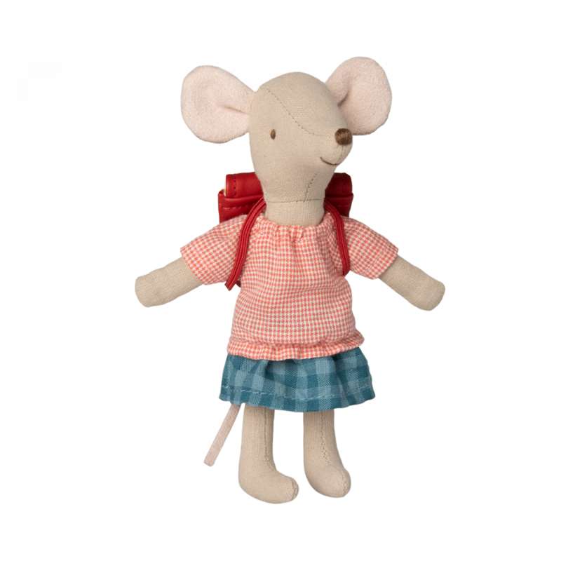 Maileg Big Sister Mouse with Bicycle and Backpack - Red (13 cm)