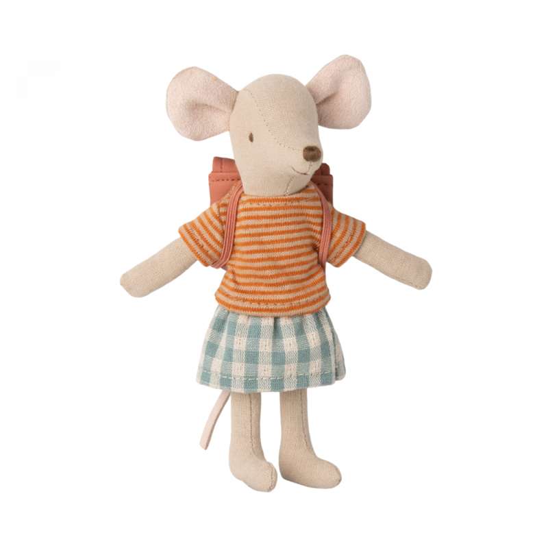 Maileg Big Sister Mouse with Backpack - Pink (13 cm.)