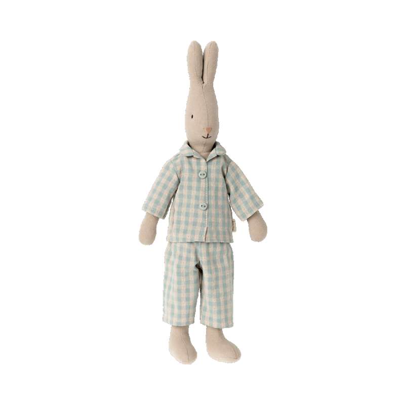 Maileg Size 2 Rabbit with Pointy Ears - Checkered Pajamas (31 cm.)