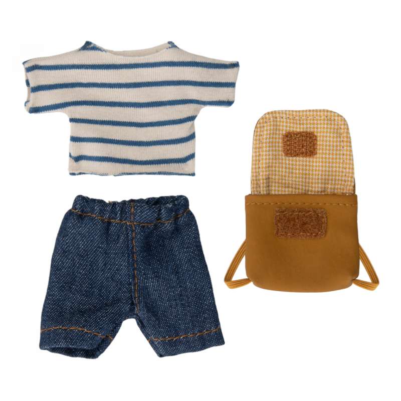Maileg Clothes for Big Brother Mouse - Shirt, Shorts, and Backpack (Blue)