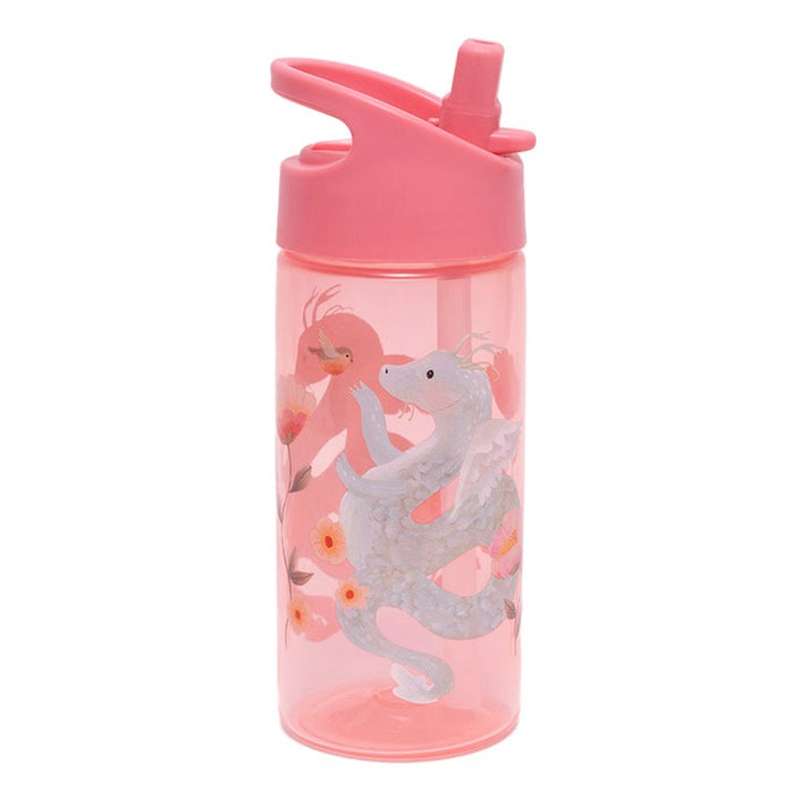 Petit Monkey Drinking Bottle with Straw Function - Fairytale Dragon - Peony Pink