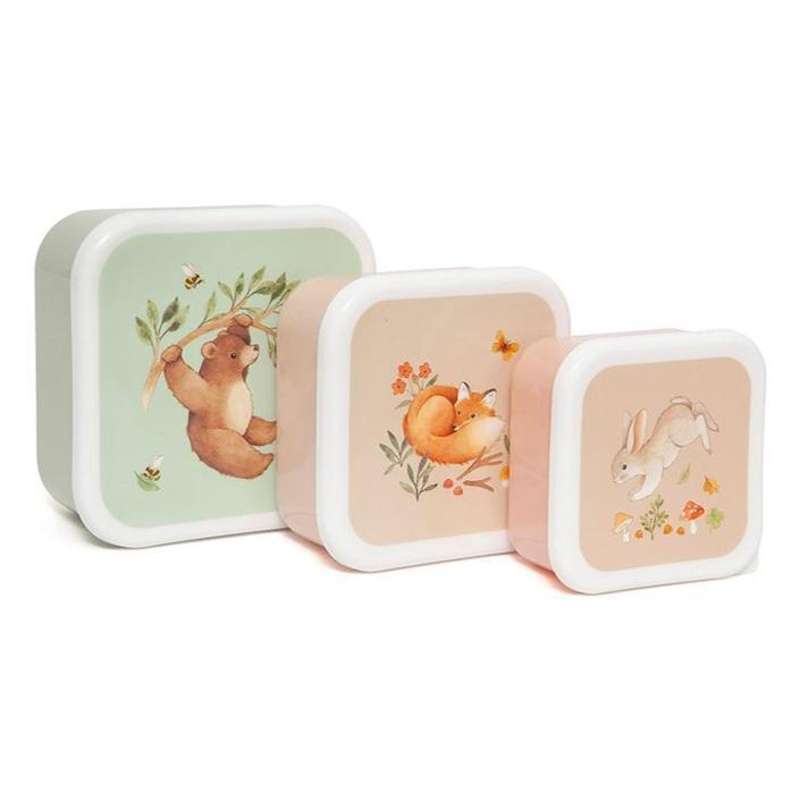 Petit Monkey Set with 3 Snack Boxes - Bear & Friends (Sage Green)