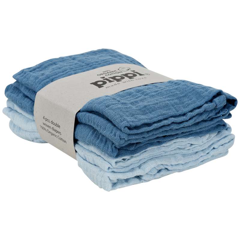 Pippi Diaper Organic Cloth Muslin (4-pack) - Baby Blue
