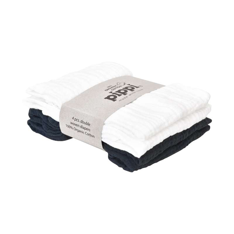 Pippi Diaper Organic Cloth Muslin (4-pack) - Black/White