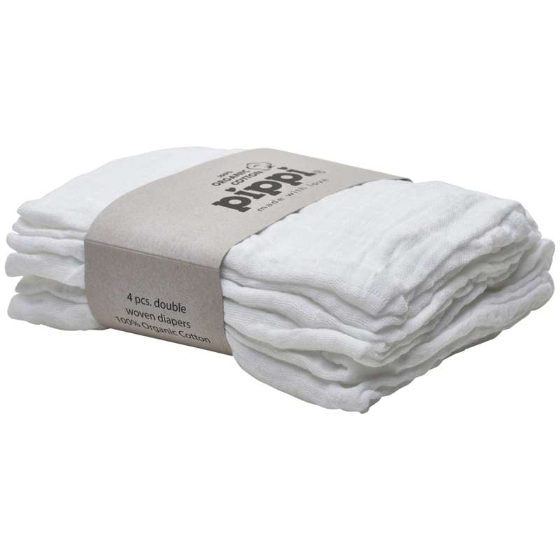 Pippi Diaper Organic Cloth Muslin (4-pack) - White
