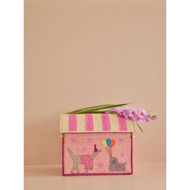 RICE Raffia Storage House - Party Animal - Light Pink - Medium