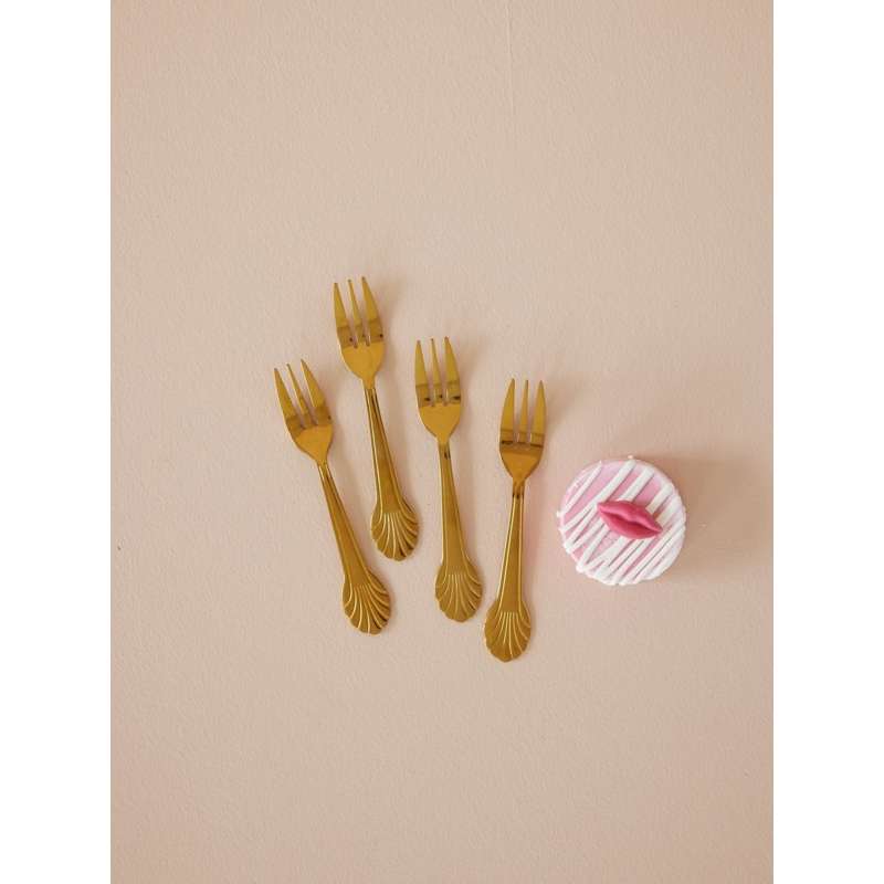 RICE Cake Forks - 4-pack - Stainless Steel - Gold-colored