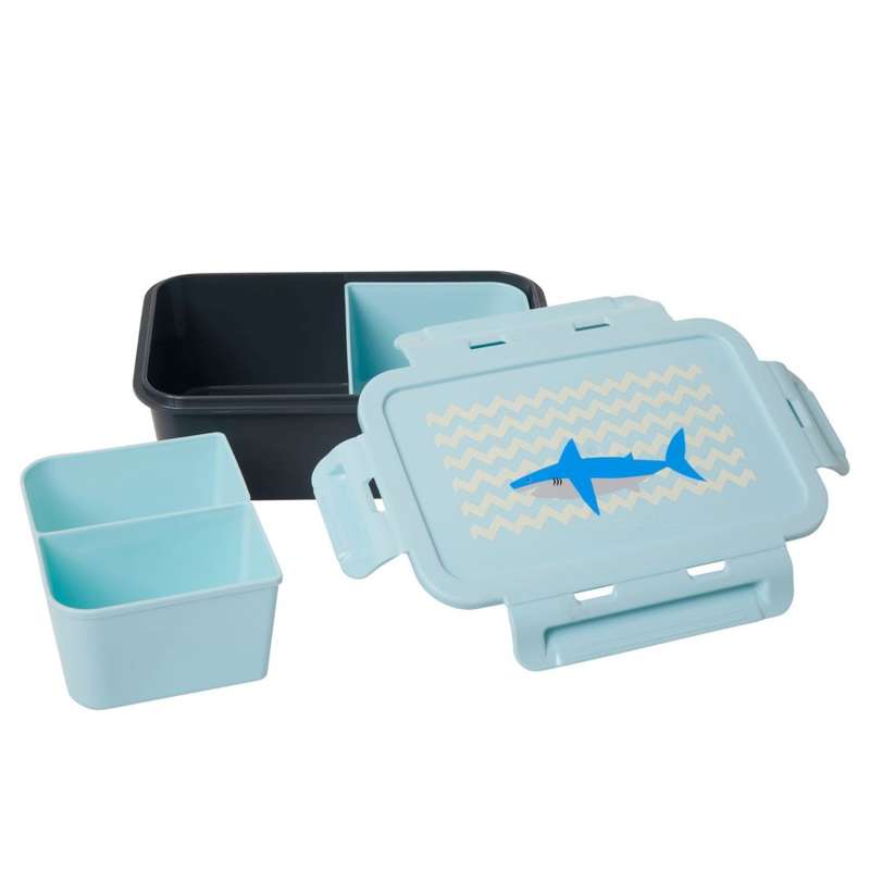 RICE Lunchbox with 3 Removable Compartments - Shark - Blue