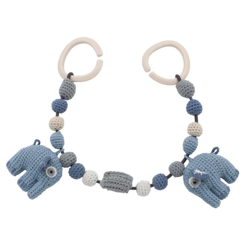 Sebra Crochet pram chain, Fanto the elephant, powder blue