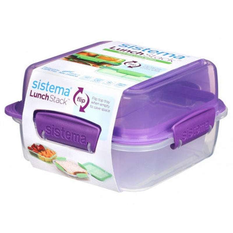 Sistema Lunch Box - Lunch Stack - Foldable and Compartmentalized - 1.24L - Purple