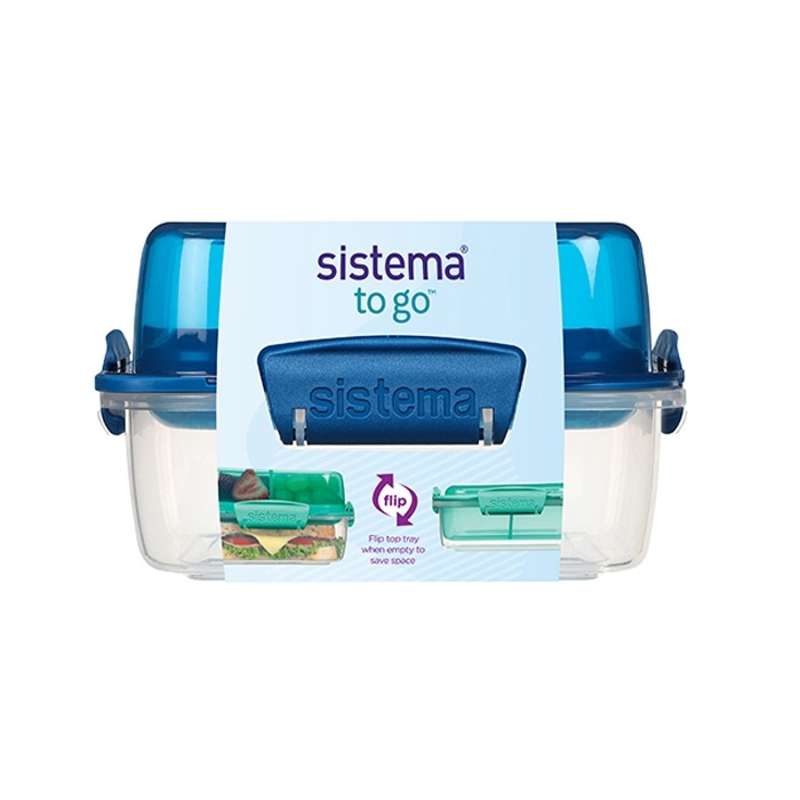 Sistema Lunch Box - Lunch Stack - Foldable and Compartmentalized - 1.24L - Ocean Blue