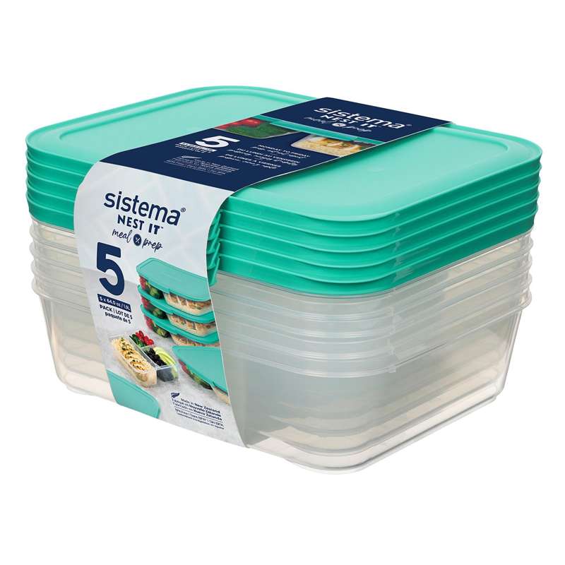 Sistema Meal Prep 5Pack - 1.9L - with 3 Divided Compartments - Minty Teal