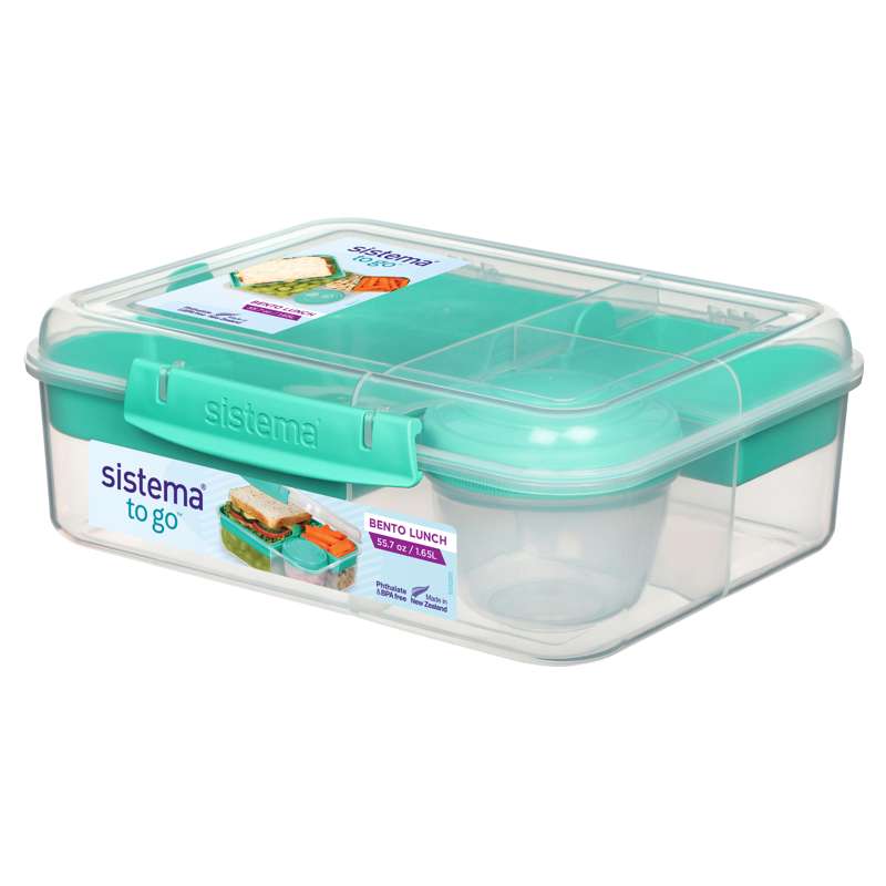 Sistema Bento Lunch Box - Compartmentalized with Container - 1.65L - Clear/Minty Teal