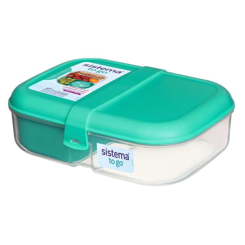 Sistema Lunch Box - Ribbon Lunch - Compartmentalized with Container - 1.1L - Clear/Minty Teal