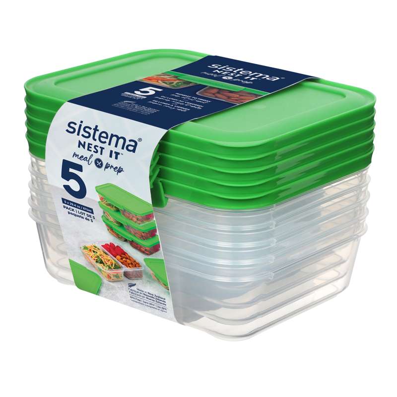 Sistema Meal Prep 5Pack - 870 ml. - with 2 Divided Compartments - Green