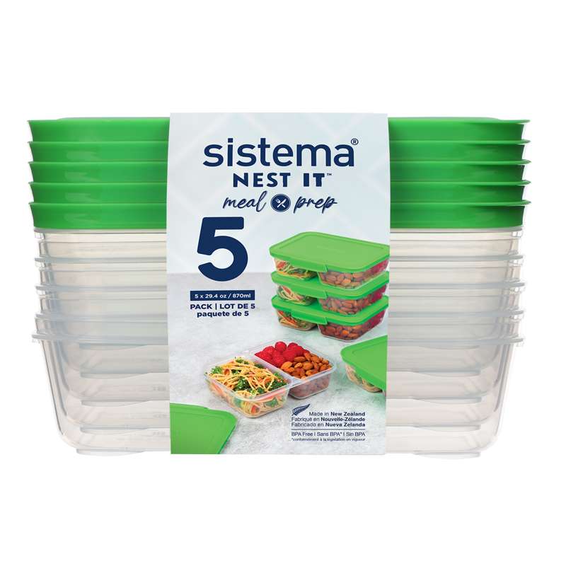 Sistema Meal Prep 5Pack - 870 ml. - with 2 Divided Compartments - Green