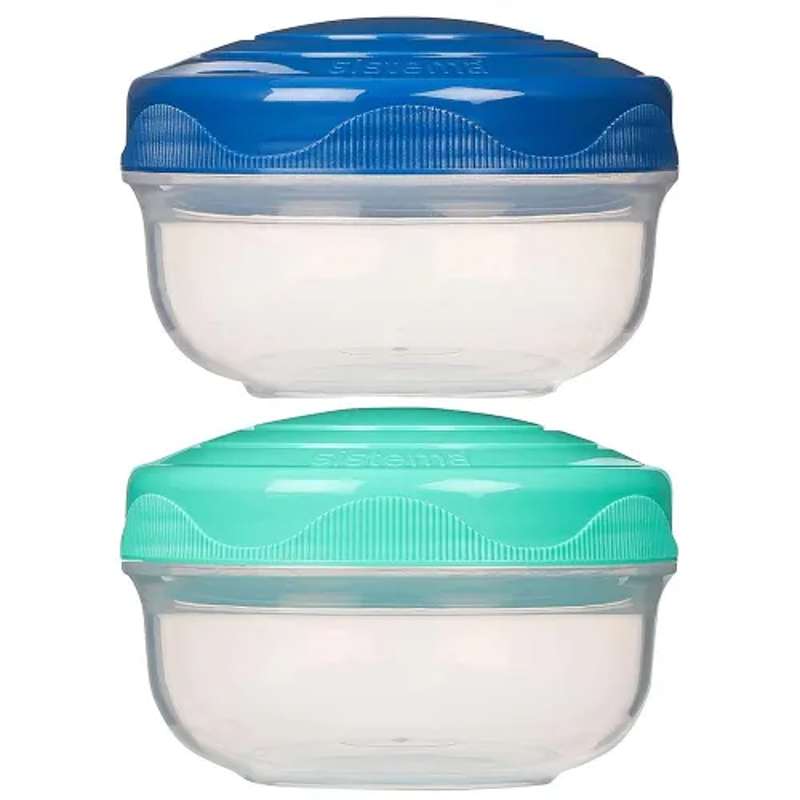 Sistema Portion Pod Buckets with Screw Lid - 2-Pack - 210 ml - Ocean Blue/Minty Teal
