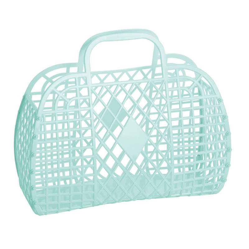 Sun Jellies Retro Basket Beach Bag - Large - Mint