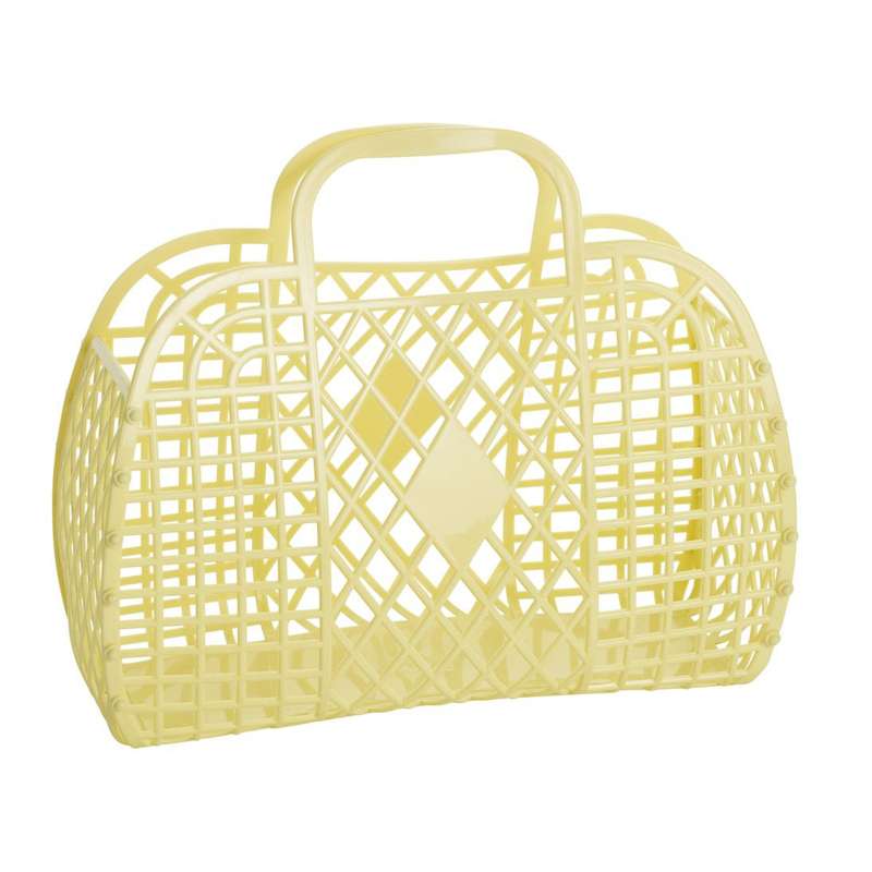 Sun Jellies Retro Basket Beach Bag - Large - Yellow