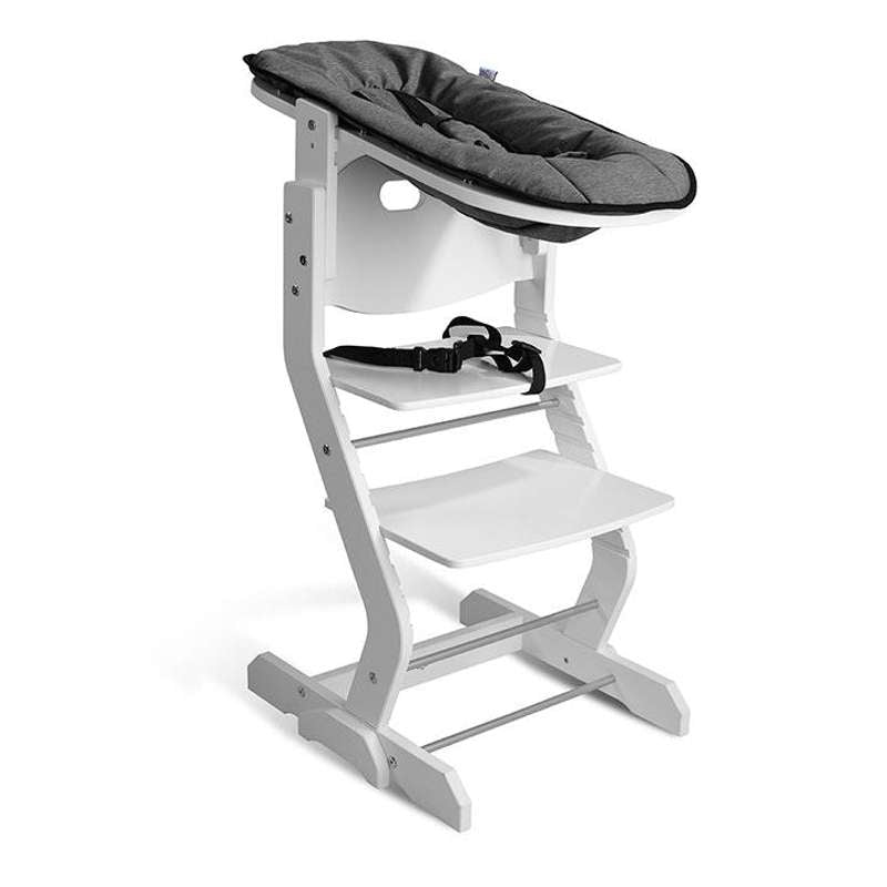 TiSsi Baby insert for TiSsi high chair in solid beech wood white, including harness and fabric in anthracite