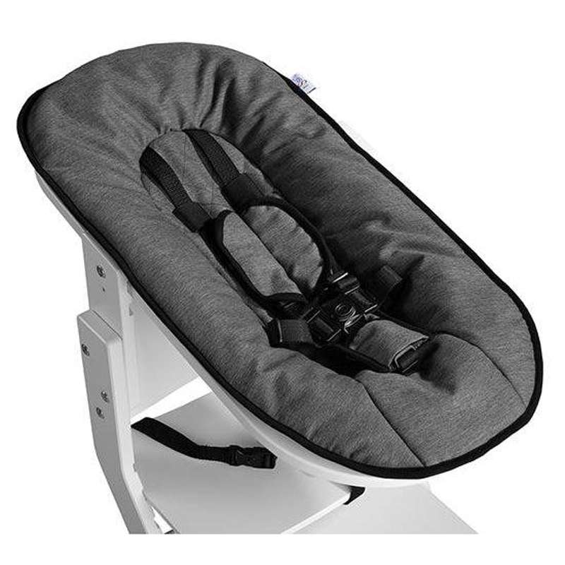 TiSsi Baby insert for TiSsi high chair in solid beech wood white, including harness and fabric in anthracite