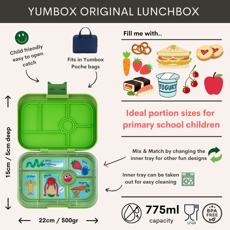 Yumbox Lunchbox - Original - 6 compartments - Surf Blue/Race Cars