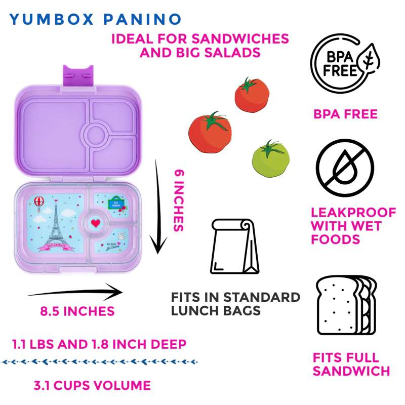 Yumbox Lunchbox - Panino - 4 compartments - Lulu Purple/Paris I Love You
