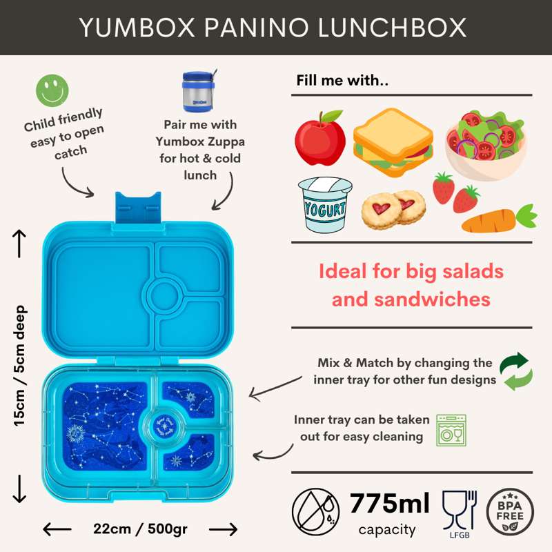 Yumbox Lunchbox - Panino - 4 compartments - Monte Carlo Blue/Race Cars