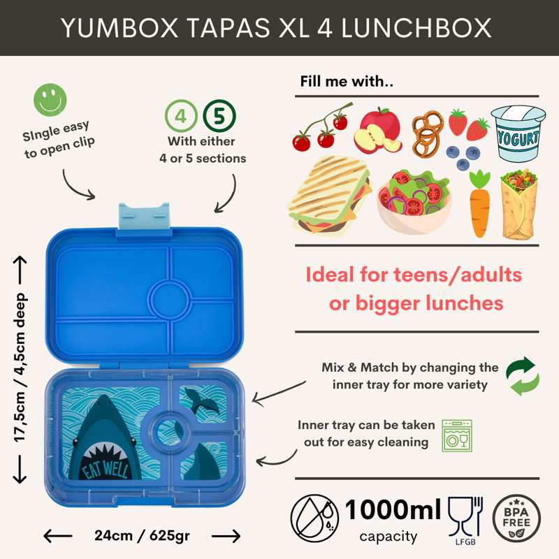 Yumbox Lunchbox - Tapas XL - 4 compartments - Bali Aqua/Zodiac